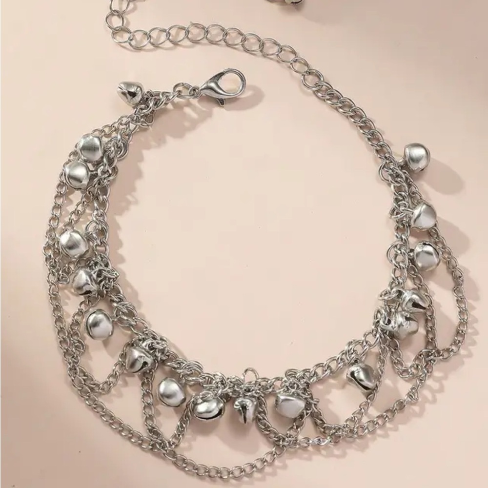 Silver Bell Charm Layered Anklet - Picture 3 of 5
